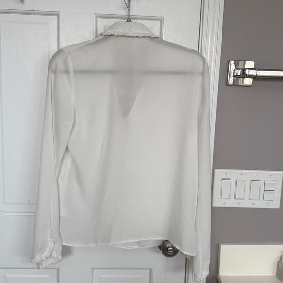 Nordstrom Leith White Collared Bow Ruffle White Blouse Top Shirt Long Sleeve - Picture 5 of 6
